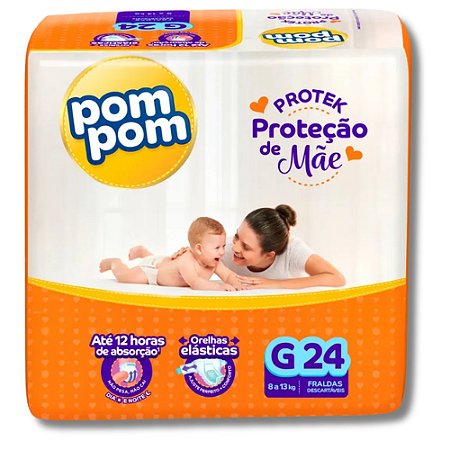 Fralda PomPom Protek Proteção de Mãe G 24 Unidades