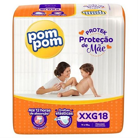 Fralda PomPom Protek Proteção de Mãe XXG 18 Unidades