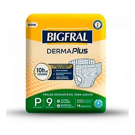 Fralda Geriátrica Bigfral Derma Plus P 9 Unidades