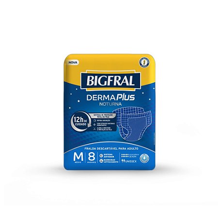 Fralda Geriátrica Bigfral Derma Plus Noturna M 8 Unidades
