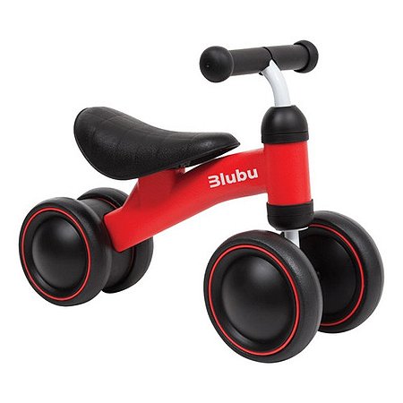 Bicicleta de Equilíbrio Infantil Blubu 4 Rodas Sem Pedal Vermelha