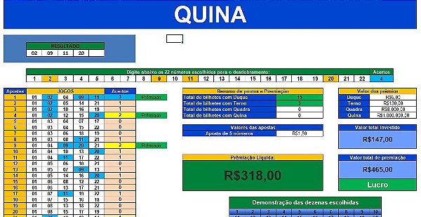 Planilha de Quina - Loteria