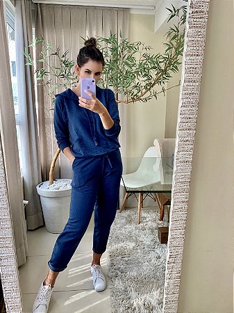 CALÇA DE MOLETOM COM BOLSOS SEM RIBANA AZUL JEANS ISABELA - Biquinis Cali for Sun