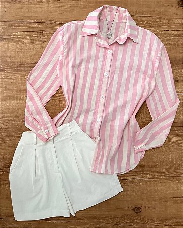 Camisa linho listrada