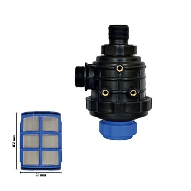 Filtro de Sucção Pequeno com Válvula e Saídas de Rosca 1 1/4" - M690