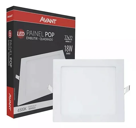 painel led quad.embutir 18w br 6k avant plástico