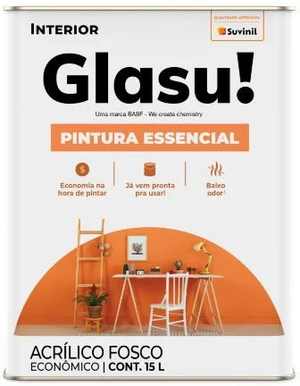 Tinta Acrílica Pintura Essencial 15L Branco Fosco Glasu