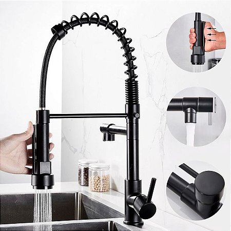 Torneira Cozinha Misturador Monocomando Premium Preta ZRZ