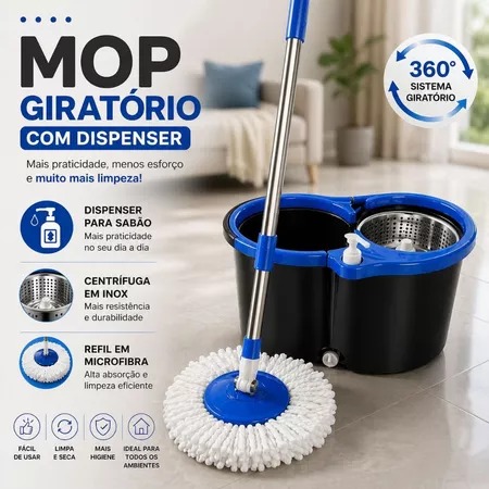 Mop Giratório 360° Cesto Inox 14 L com Dispenser Havpro