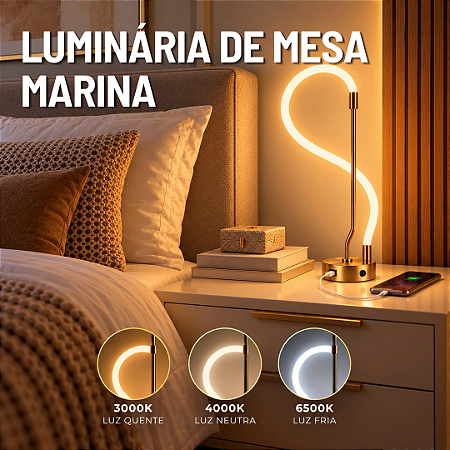 Luminária de Mesa LED Marina 15W Dourada Avant