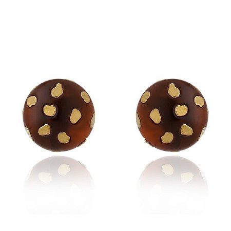 BRINCO BOTÃO SMALL SPOT AMBAR DOURADO COLEÇÃO FELINA NÁDIA GIMENES