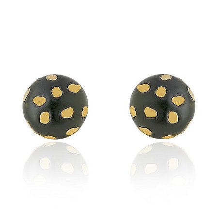 BRINCO BOTÃO SMALL SPOT VERDE DOURADO COLEÇÃO FELINA NÁDIA GIMENES