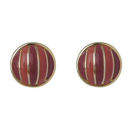 BRINCO BOTÃO REDONDO ESMALTADO GOIABA E MAGENTA DOURADO COLEÇÃO LE BRONSTEIN NÁDIA GIMENES