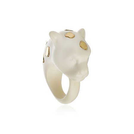 ANEL RESINA LEOPARDO SMALL SPOT OFF WHITE DOURADO COLEÇÃO FELINA NÁDIA GIMENES