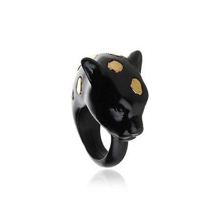 ANEL RESINA LEOPARDO SMALL SPOT PRETO DOURADO COLEÇÃO FELINA NÁDIA GIMENES