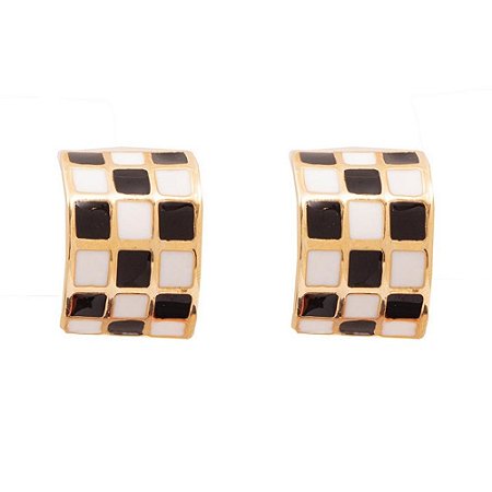 ARGOLA MINI XADREZ PRETO E BRANCO COLEÇÃO XADREZ MARIA BRAZ ROSANA BERNARDES