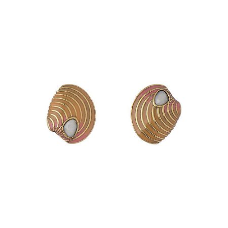 BRINCO BOTÃO CONCHA ESMALTADA CORAL P DOURADO NADIA GIMENES