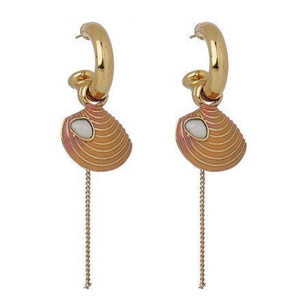 BRINCO MEIA ARGOLA COM CORRENTE E CONCHA ESMALTADA CORAL P NADIA GIMENES