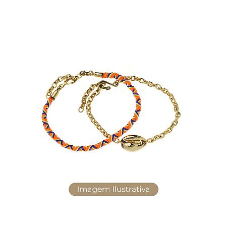 TORNOZELEIRA KIT HIPPIE E BUZIO VERDE DOURADO NÁDIA GIMENES