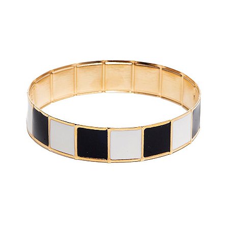 PULSEIRA XADREZ FINA PRETO E BRANCO COLEÇÃO XADREZ MARIA BRAZ ROSANA BERNARDES