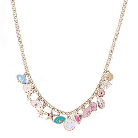 COLAR CURTO PINGENTES VARIADOS ESMALTADOS JULIANA MANZINI