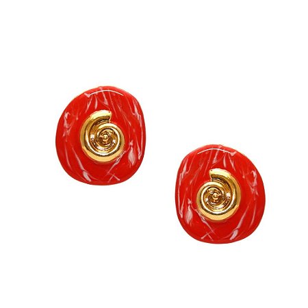 BRINCO VERMELHO CONCHA OURO VINTAGE PESCARIA SHEILA MORAES