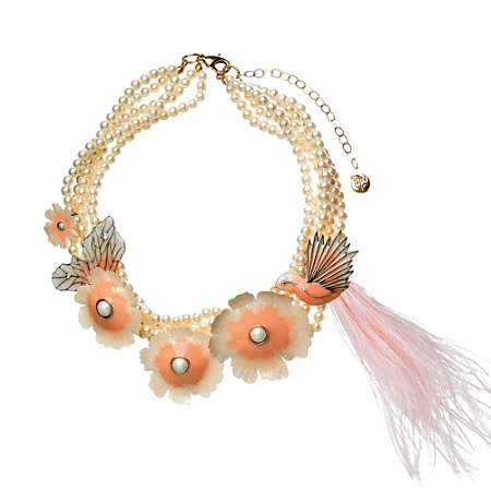 COLAR FÁBULA FLOR DE CEREJEIRA BORBOLETA E BEIJA FLOR NUDE DOURADO NÁDIA GIMENES