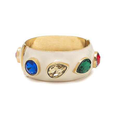 PULSEIRA LUZ ROCK ESMALTADA BRANCA COM PEDRAS COLORIDAS ROSANA BERNARDES