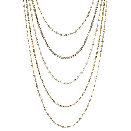 COLAR LONGO MIX CÉU ESTRELADO ZIRCONIA DOURADO COLEÇÃO MARRAKESH CAROL BASSI NÁDIA GIMENES