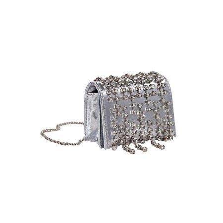MICRO BAG COURO REFLEXO METALIZADA PRATA STRASS BAGS SD SHEILA MORAIS