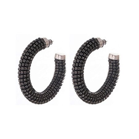 ARGOLA SHINE STRASS BLACK DIAMOND PRATEADA JULIANA MANZINI