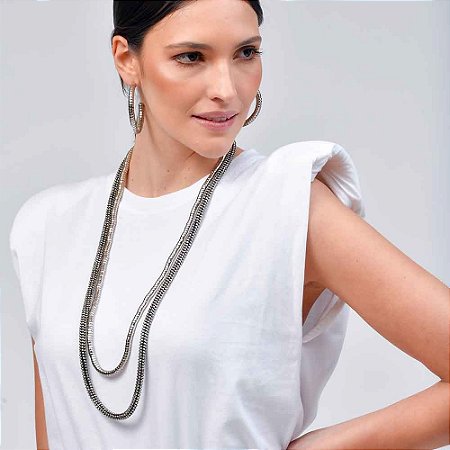 COLAR LONGO MULTIFUNCIONAL BLACK DIAMOND PRATEADO SHINE JULIANA MANZINI