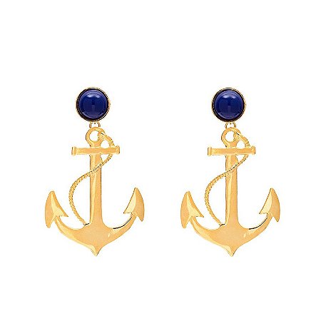 BRINCO ÂNCORA DOURADO E AZUL ROSANA BERNARDES