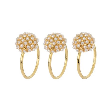 ANEL KIT NEW BOLA PAVE PÉROLA DOURADO COLEÇÃO WILD LOVE NÁDIA GIMENES