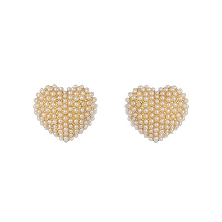 BRINCO BOTÃO HEART PAVE PÉROLA DOURADO COLEÇÃO WILD LOVE NÁDIA GIMENES