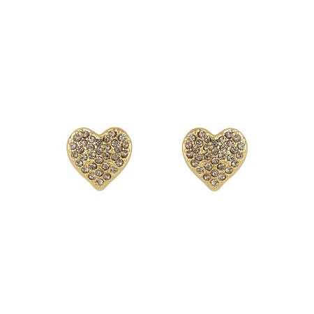 BRINCO BOTÃO HEART PAVE BLACK DIAMOND P - DOURADO NADIA GIMENES
