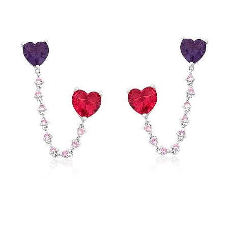BRINCO CORACAO DUO PENDULO AMETISTA RUBI  E KUNZITA NEFFERTARI