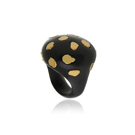 ANEL RESINA SMALL SPOT PRETO DOURADO COLEÇÃO FELINA NÁDIA GIMENES