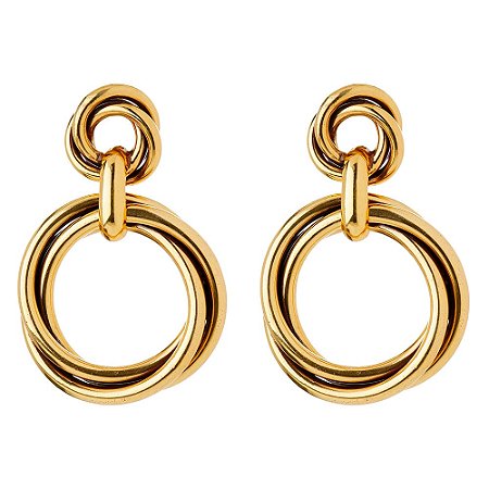 BRINCO DUPLO DE PRESSÃO ARGOLAS ENTRELAÇADAS DOURADO