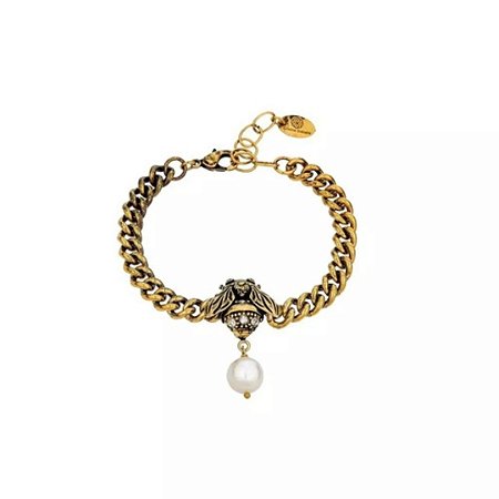 PULSEIRA BEE COM PÉROLA OURO ENVELHECIDO COLEÇÃO EXOTICS CRISTINA SABATINI