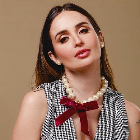 COLAR PÉROLA COM KIT FITAS VELUDO BIA MORAES