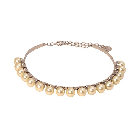 CHOKER OURO BRANCO PEROLA DOURADA SHEILA MORAIS