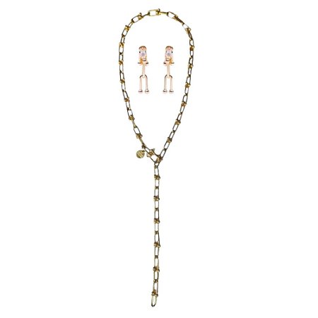 KIT COLAR E BRINCO 3 EM 1 DOURADO JULIANA MANZINI