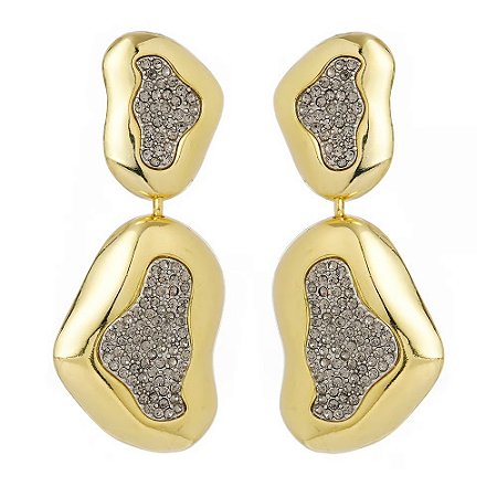 BRINCO DE PINO LUMIÈRE DUO PILÉ DOURADO, PRATEADO E BLACK DIAMOND