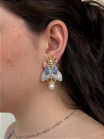 BRINCO ESCARAVELHO BICOLOR AZUL COLEÇÃO EGITO ROSANA BERNARDES