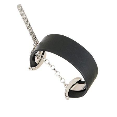 BRACELETE COURO URBAN POWER PRATA COM PRETO