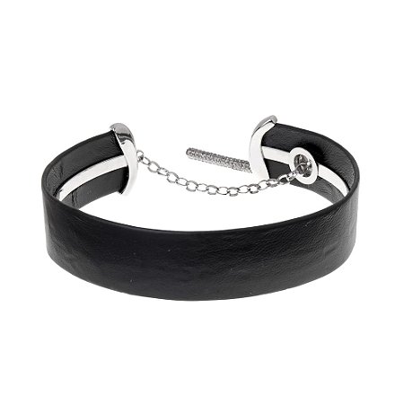 CHOKER COURO URBAN POWER PRATA E PRETO