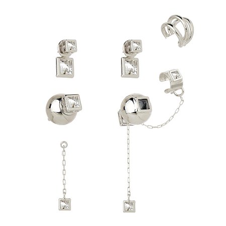 KIT DE BRINCO CÍTRICO COM PIERCING PERFUME DE MULHER PRATA E CRISTAL