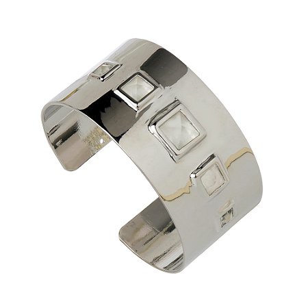 BRACELETE LARGO CÍTRICO PERFUME DE MULHER PRATA E CRISTAL