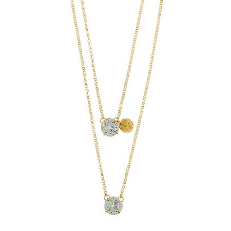 COLAR ESCAPULÁRIO COM PONTO DE ZIRCÔNIA FLORA DOURADO E CRISTAL